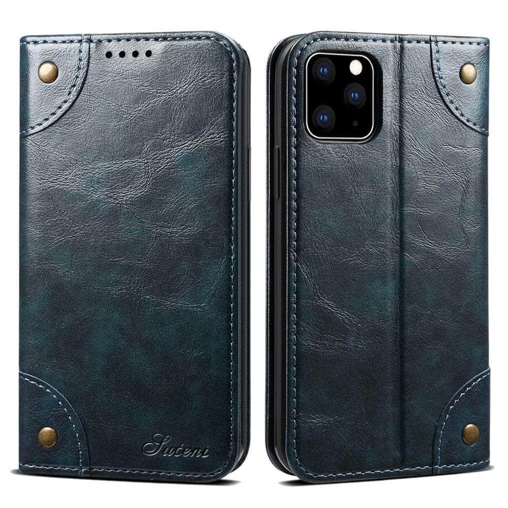 Casebuddy Dark Blue / For Iphone 15 Plus Classic iPhone 15 Plus Wallet Flip Genuine Leather Case