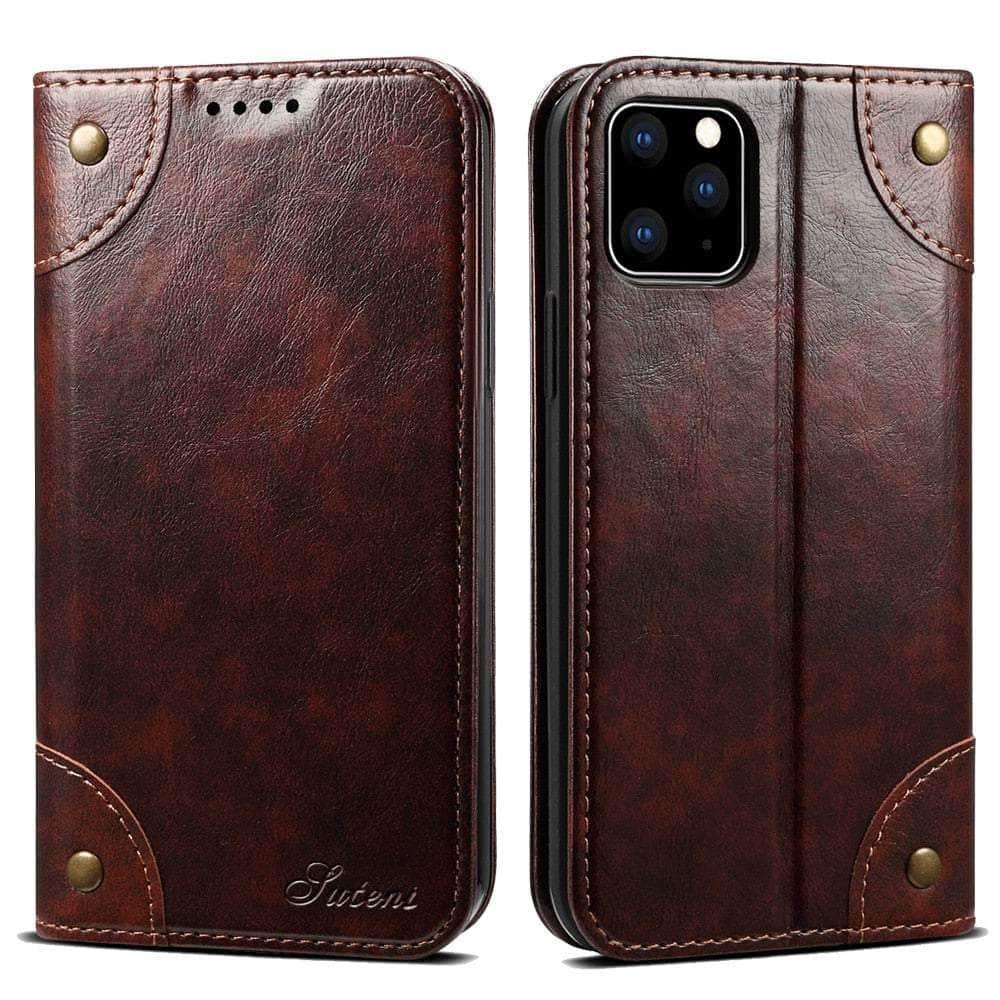 Casebuddy Dark Brown / For Iphone 15 Plus Classic iPhone 15 Plus Wallet Flip Genuine Leather Case