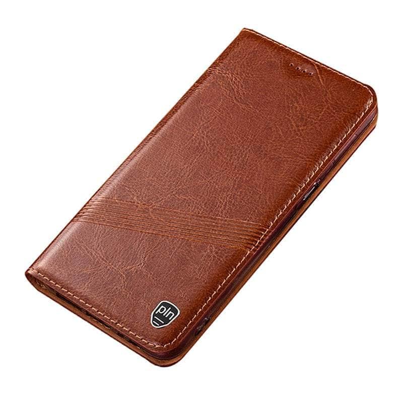 Casebuddy Coffee / For Iphone 15 Pro Crazy Horse Real Leather 15 Pro Magnetic Cover