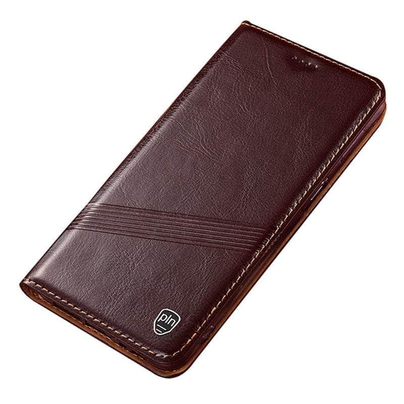 Casebuddy Brown / For Iphone 15 Pro Crazy Horse Real Leather 15 Pro Magnetic Cover