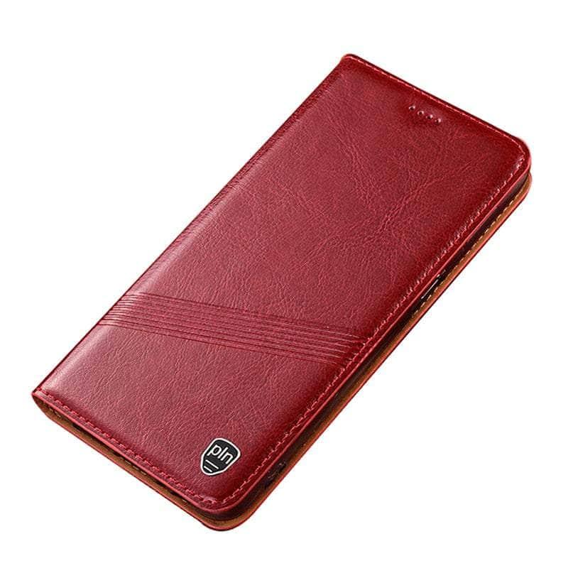 Casebuddy Red / For Iphone 15 Pro Crazy Horse Real Leather 15 Pro Magnetic Cover