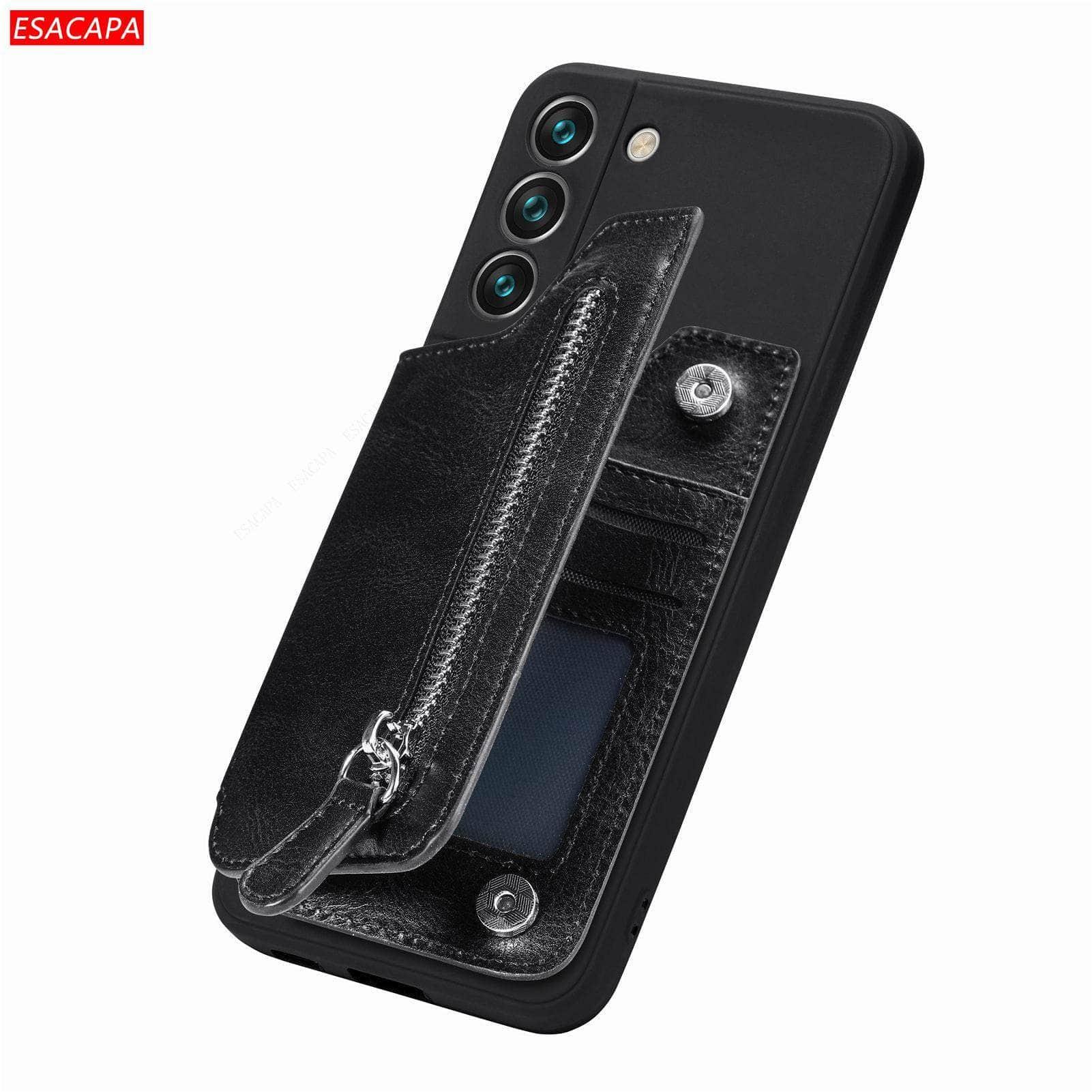 Casebuddy For Galaxy A14 4G / Black Galaxy A14 5G Zipper Wallet Vegan Leather Case