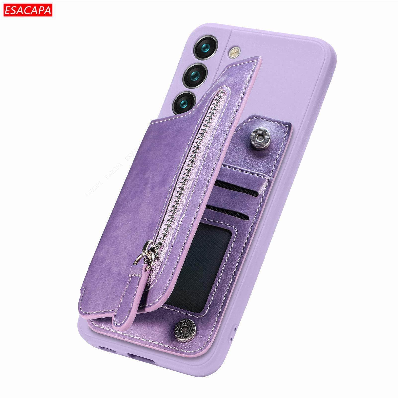 Casebuddy For Galaxy A14 4G / Purple Galaxy A14 5G Zipper Wallet Vegan Leather Case