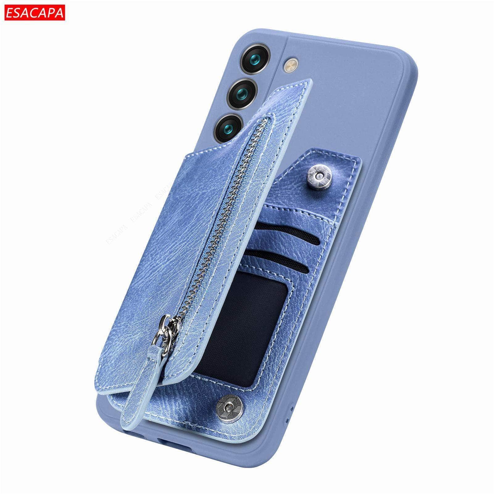 Casebuddy For Galaxy A14 4G / Blue Galaxy A14 5G Zipper Wallet Vegan Leather Case