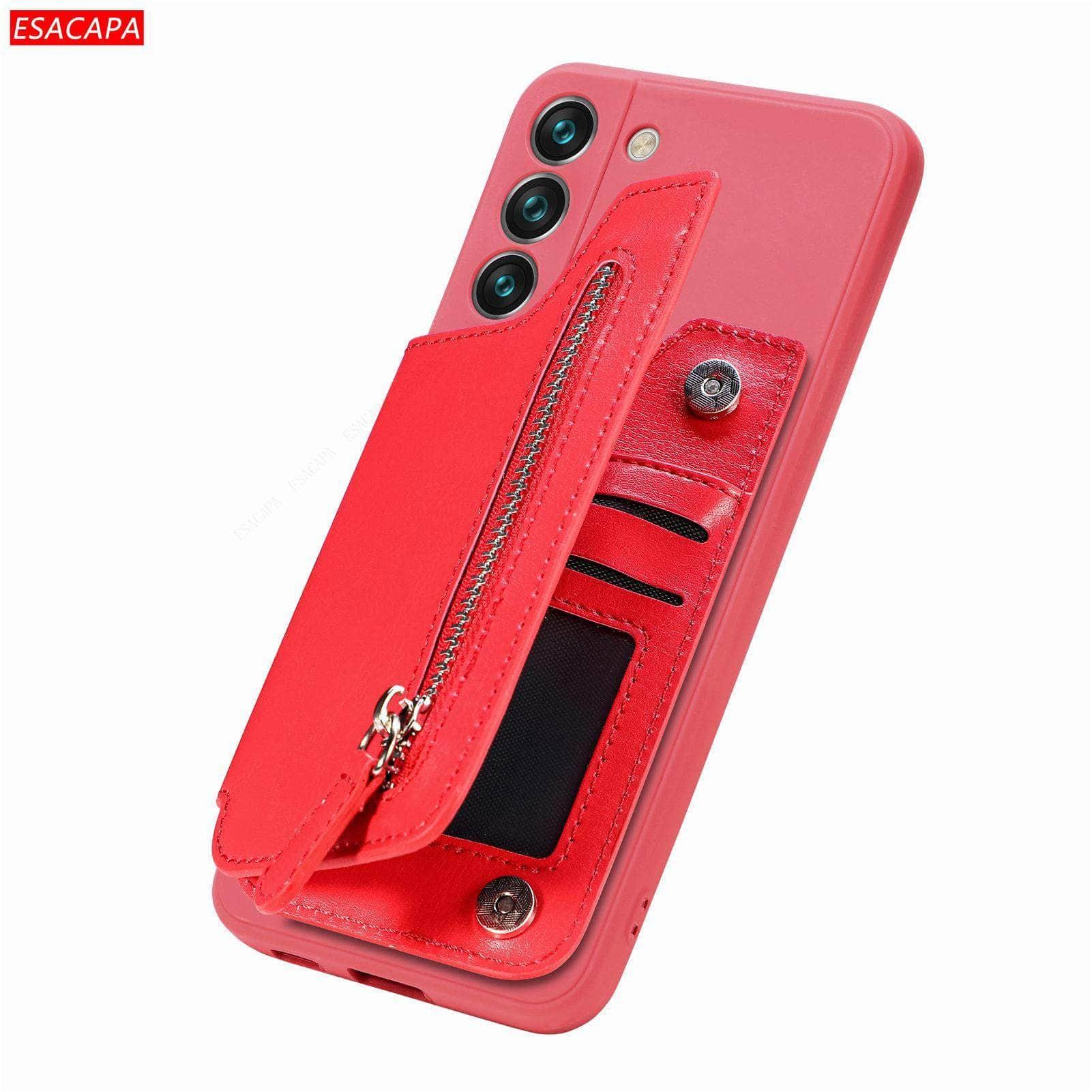 Casebuddy For Galaxy A34 / Red Galaxy A34 5G Zipper Wallet Vegan Leather Case