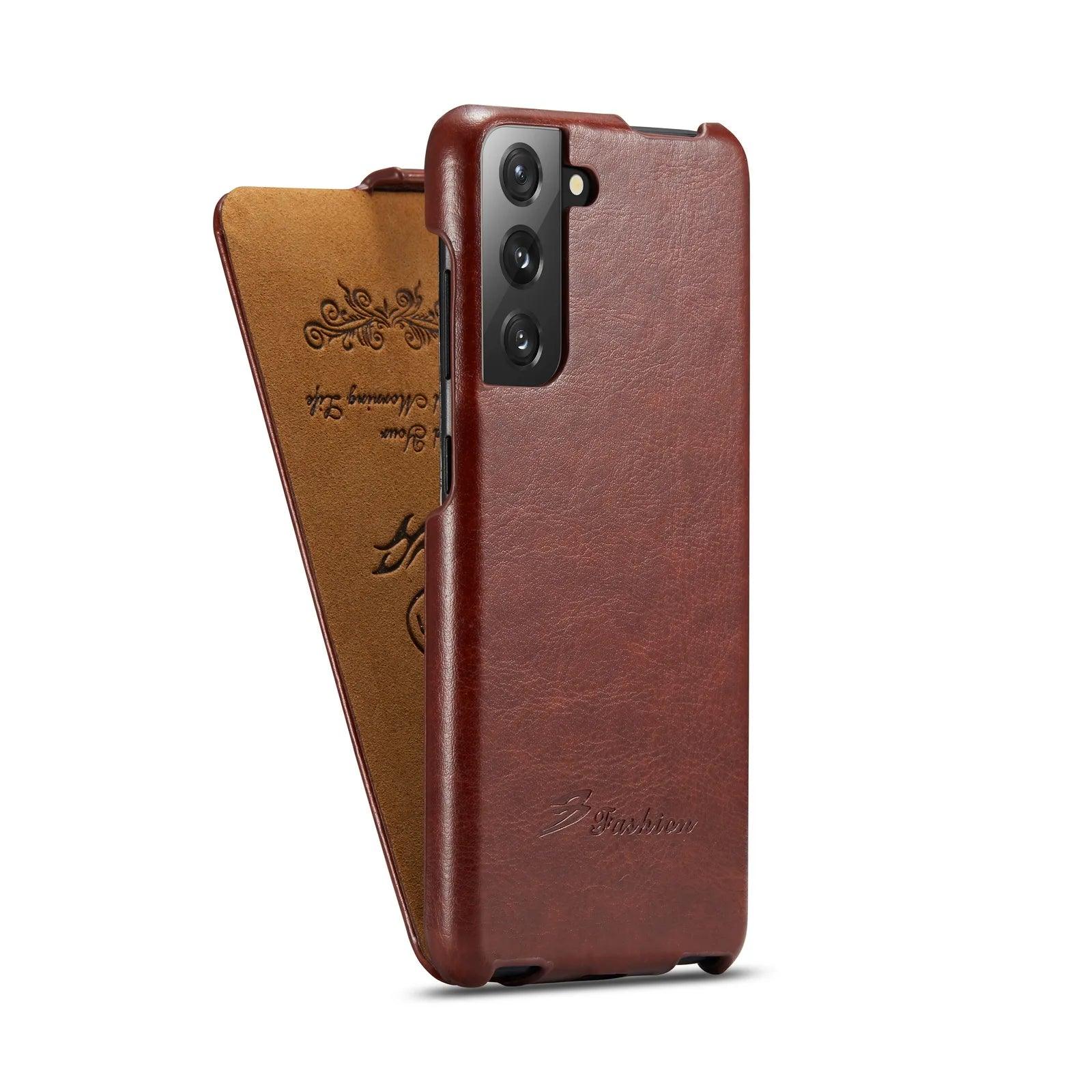 Casebuddy Chocolate / Samsung S24 Ultra Galaxy S24 Ultra Vertical Flip Vegan Leather Case