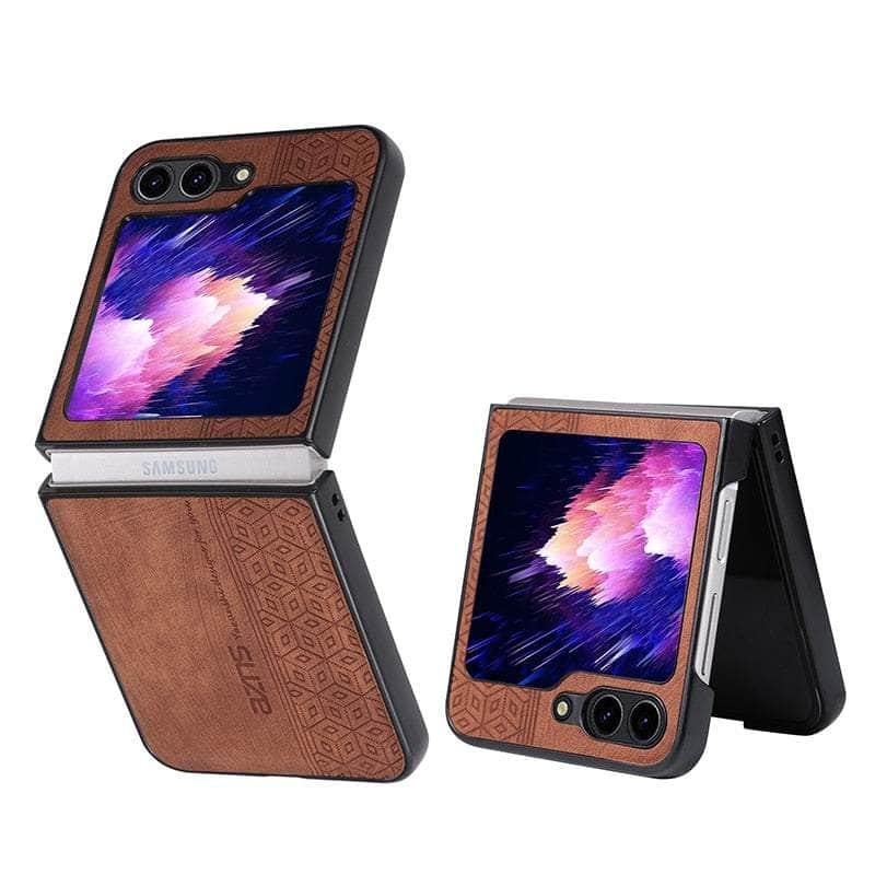 Casebuddy Brown / For Galaxy Z Flip 5 Galaxy Z Flip 5 Shockproof Protective Leather Cover