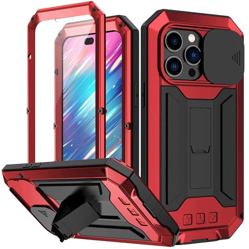 Casebuddy Red / For iPhone 15 Pro iPhone 15 Pro Full Body Rugged Armor Shockproof Metal Cover