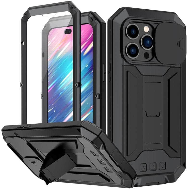 Casebuddy Black / For iPhone 15 Pro iPhone 15 Pro Full Body Rugged Armor Shockproof Metal Cover