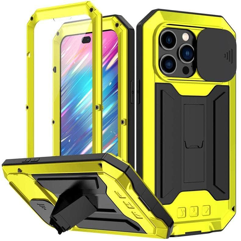 Casebuddy Yellow / For iPhone 15 Pro iPhone 15 Pro Full Body Rugged Armor Shockproof Metal Cover