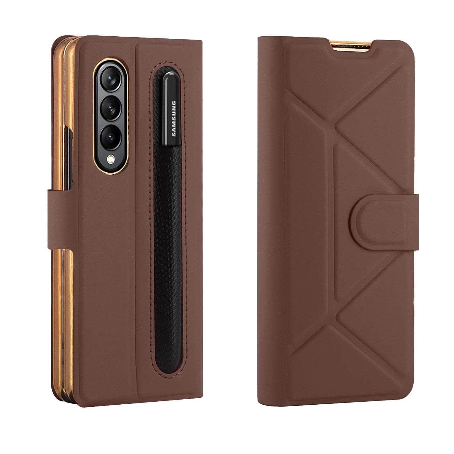 CaseBuddy Australia 0 Brown / Case Only (No Pen) / For Samsung Z Fold 5 Magnetic Vegan Leather Galaxy Z Fold 5 Case