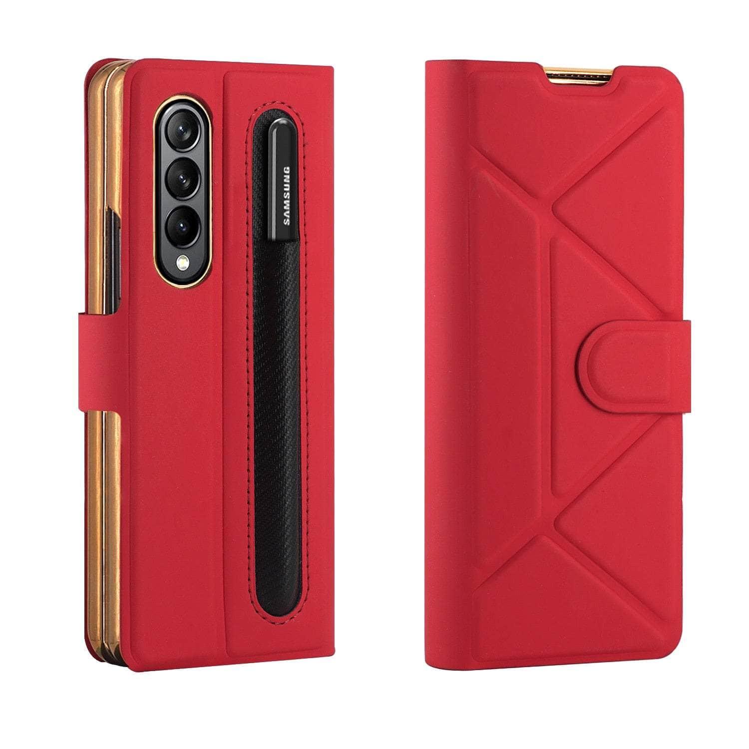 CaseBuddy Australia 0 Red / Case Only (No Pen) / For Samsung Z Fold 5 Magnetic Vegan Leather Galaxy Z Fold 5 Case