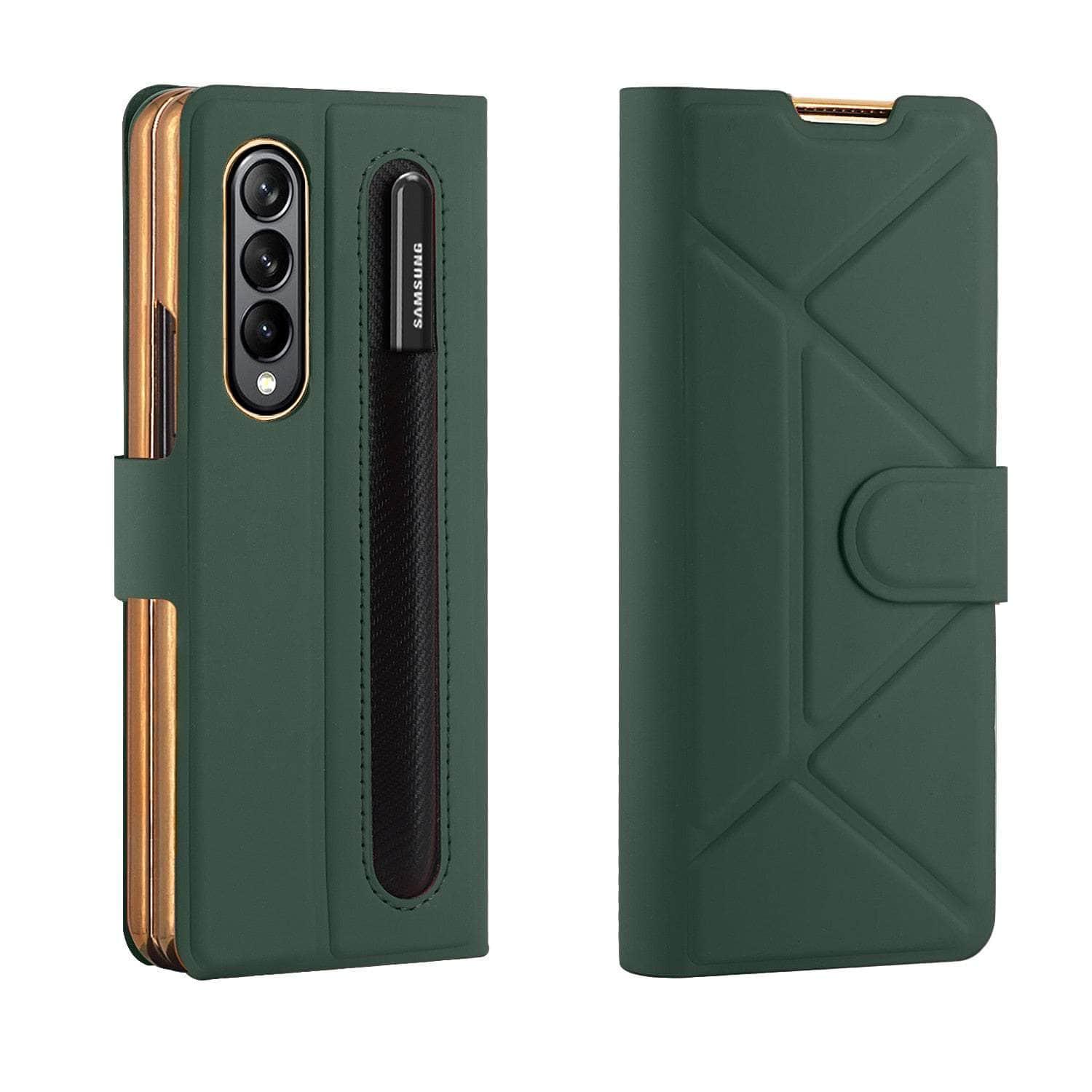 CaseBuddy Australia 0 Green / Case Only (No Pen) / For Samsung Z Fold 5 Magnetic Vegan Leather Galaxy Z Fold 5 Case