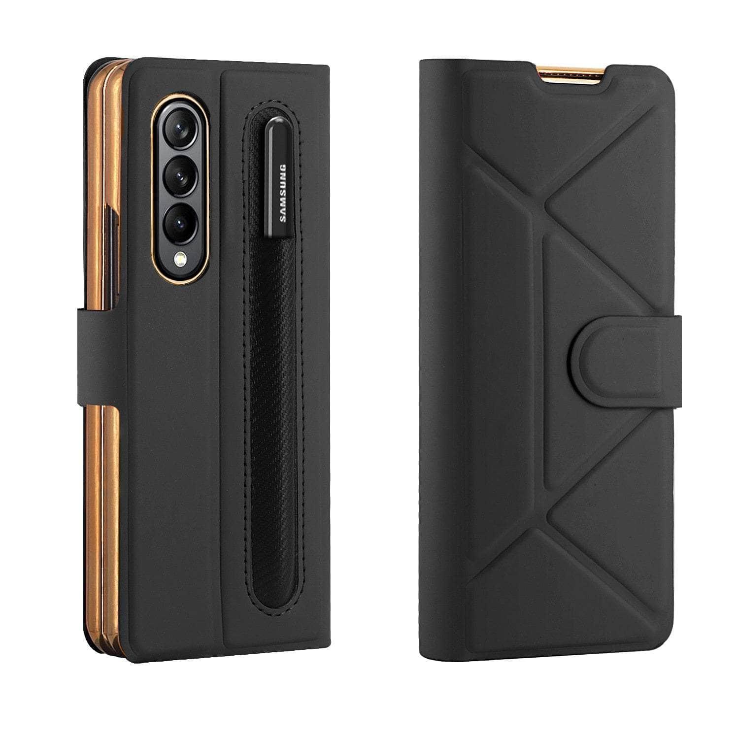 CaseBuddy Australia 0 Black / Case Only (No Pen) / For Samsung Z Fold 5 Magnetic Vegan Leather Galaxy Z Fold 5 Case
