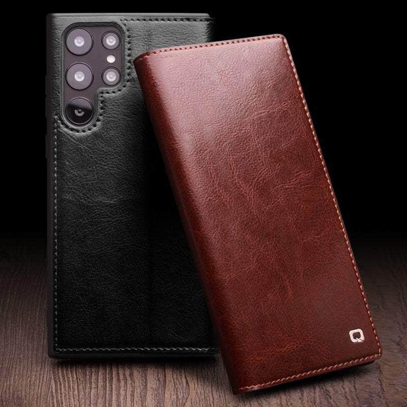 Casebuddy Brown / Samsung S23 Galaxy S23 Real Genuine Leather Flip Cover
