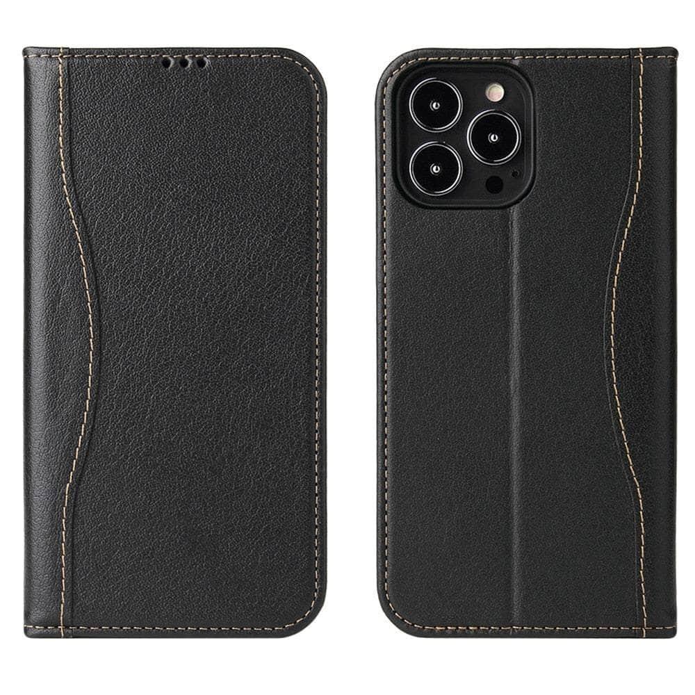 Casebuddy black / for iPhone 14 Plus iPhone 14 Plus Real Genuine Leather Magnetic Flip Cover