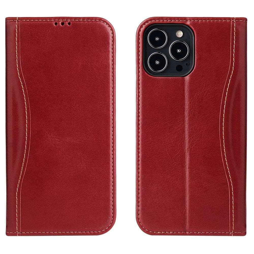 Casebuddy red / for iPhone 14 Plus iPhone 14 Plus Real Genuine Leather Magnetic Flip Cover