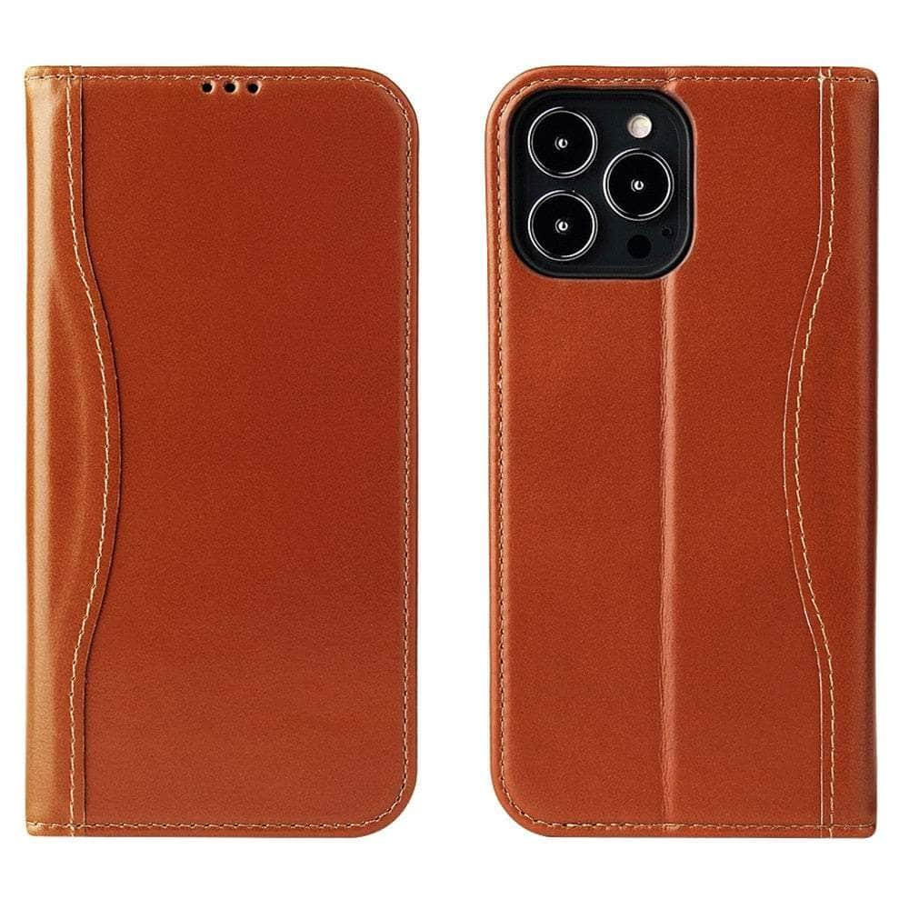 Casebuddy brown / for iPhone 14 Plus iPhone 14 Plus Real Genuine Leather Magnetic Flip Cover