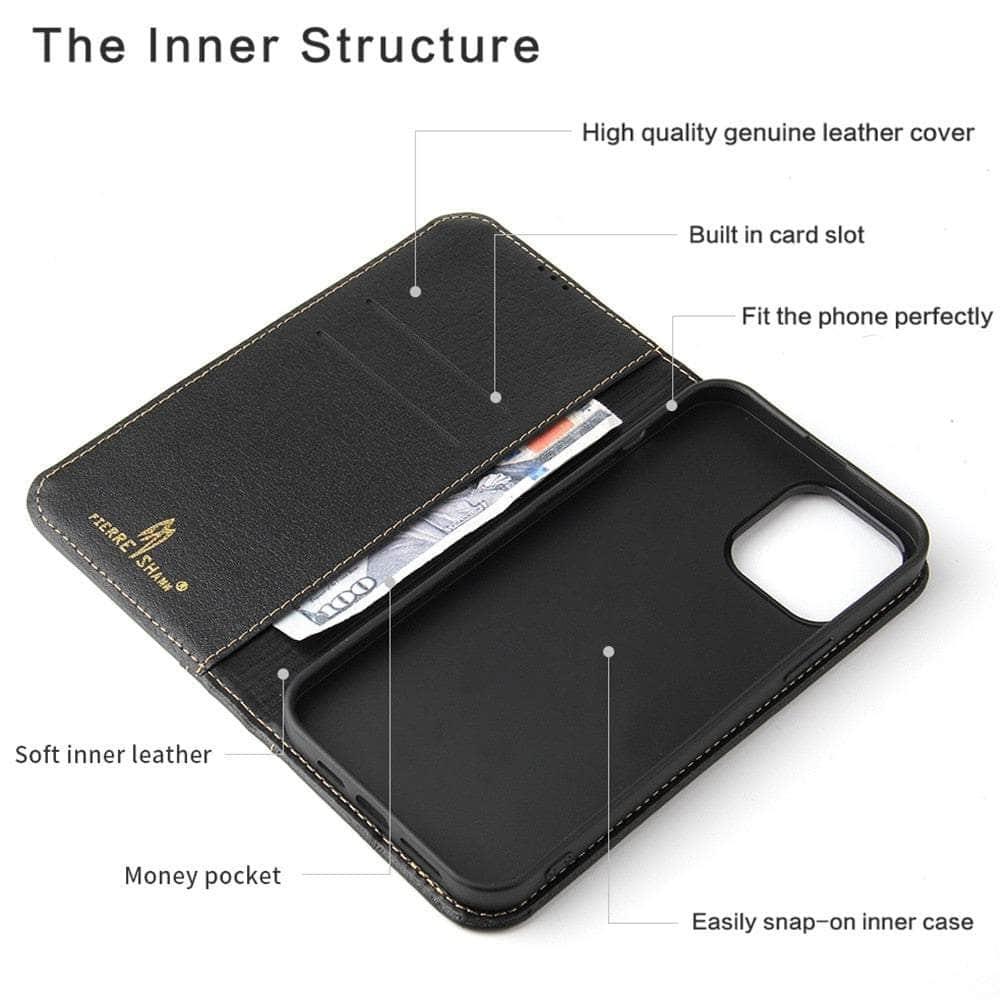 Casebuddy iPhone 14 Plus Real Genuine Leather Magnetic Flip Cover