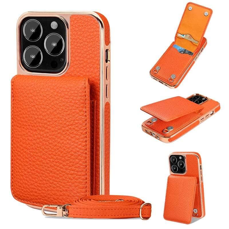 Casebuddy Orange / For iphone 14 plus Vietao Luxury Leather Wallet iPhone 14 Plus Cover