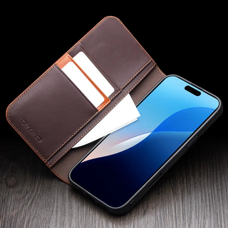 QIALINO Handmade iPhone 16 Pro Genuine Leather Wallet