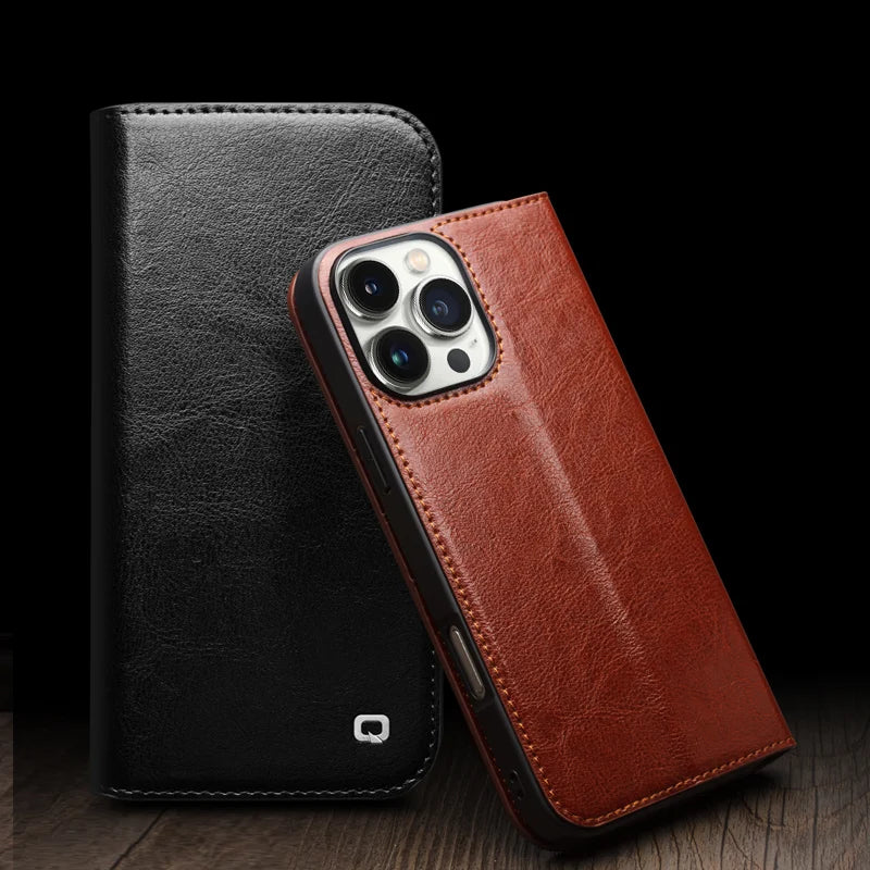 QIALINO iPhone 16 Pro Genuine Leather Case