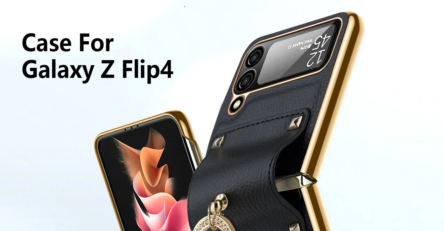 Vegan Leather Plating Galaxy Z Flip 6 Ring Holder Case