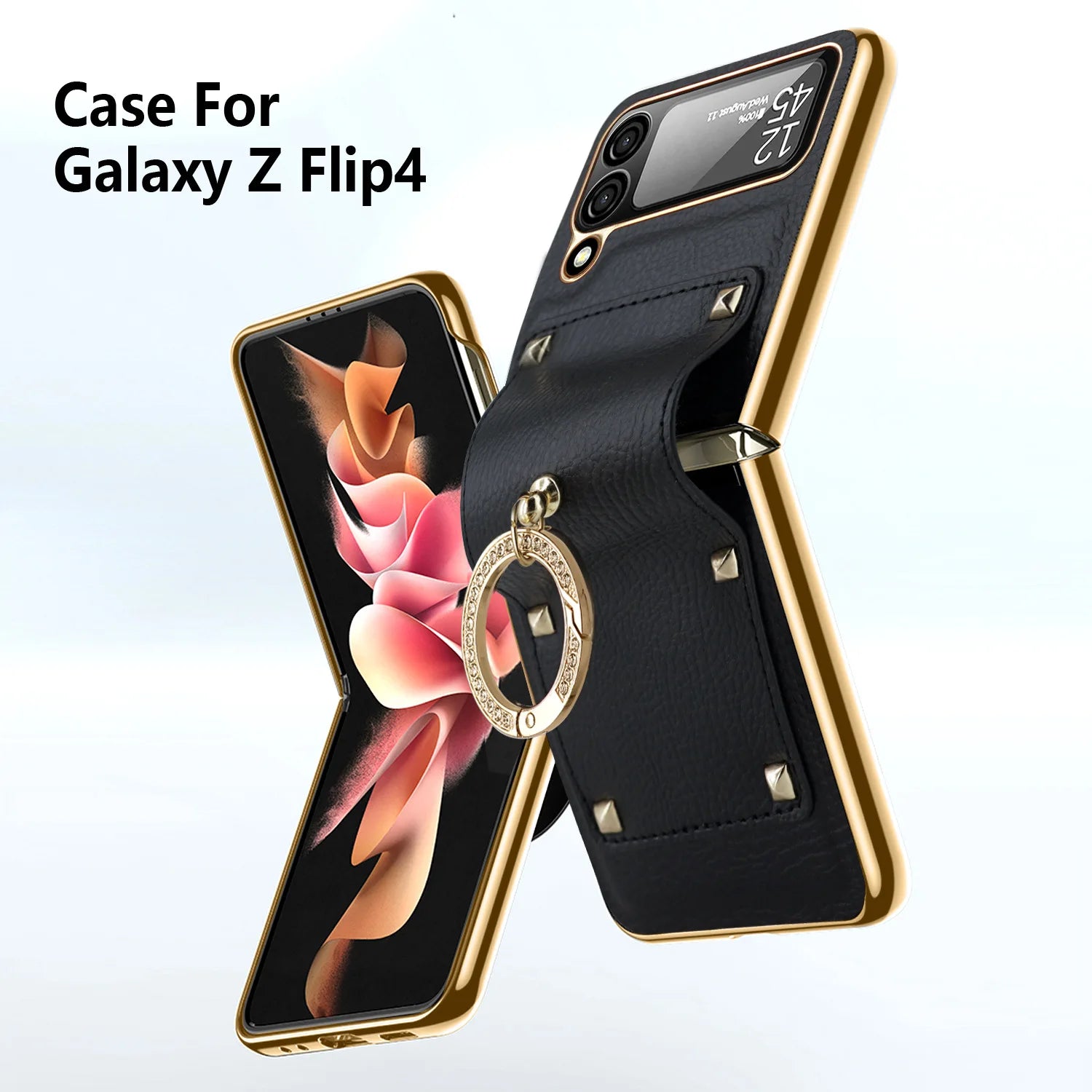 Vegan Leather Plating Galaxy Z Flip 6 Ring Holder Case