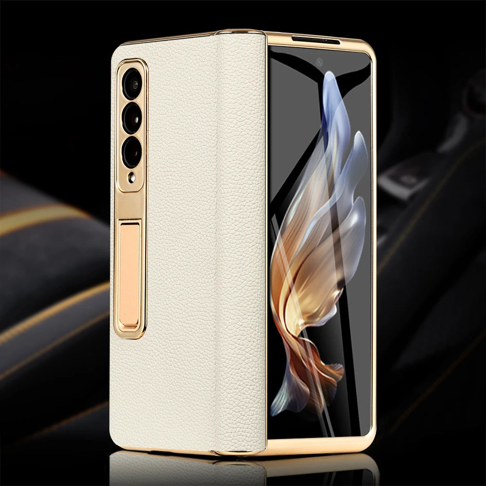 Real Leather Galaxy Z Fold 6 Hinge Kickstand Cover