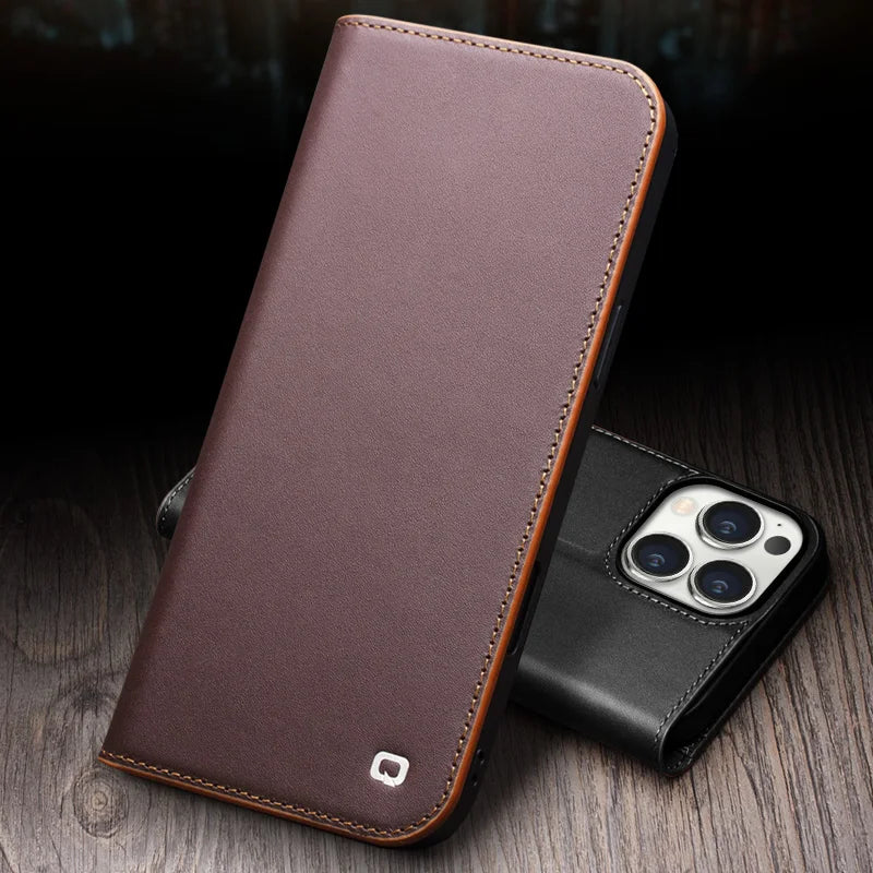 QIALINO Handmade iPhone 16 Pro Max Genuine Leather Wallet