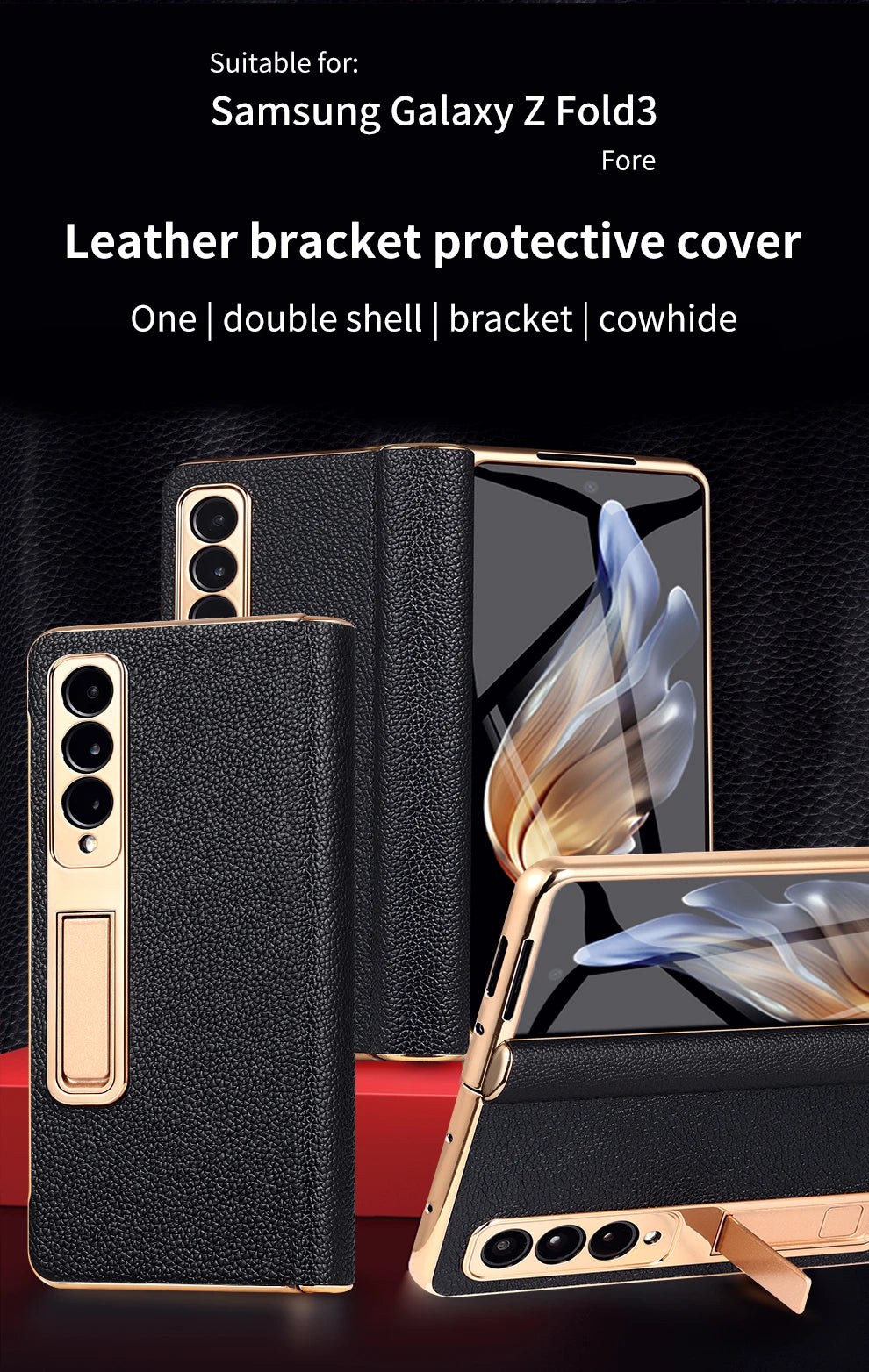 Real Leather Galaxy Z Fold 6 Hinge Kickstand Cover