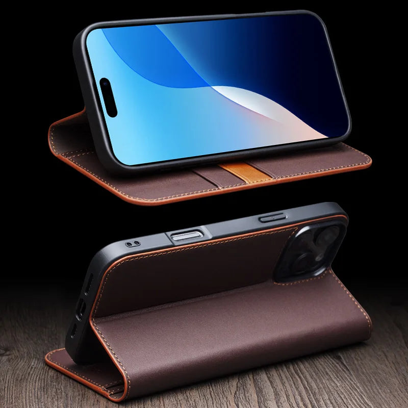 QIALINO Handmade iPhone 16 Plus Genuine Leather Wallet