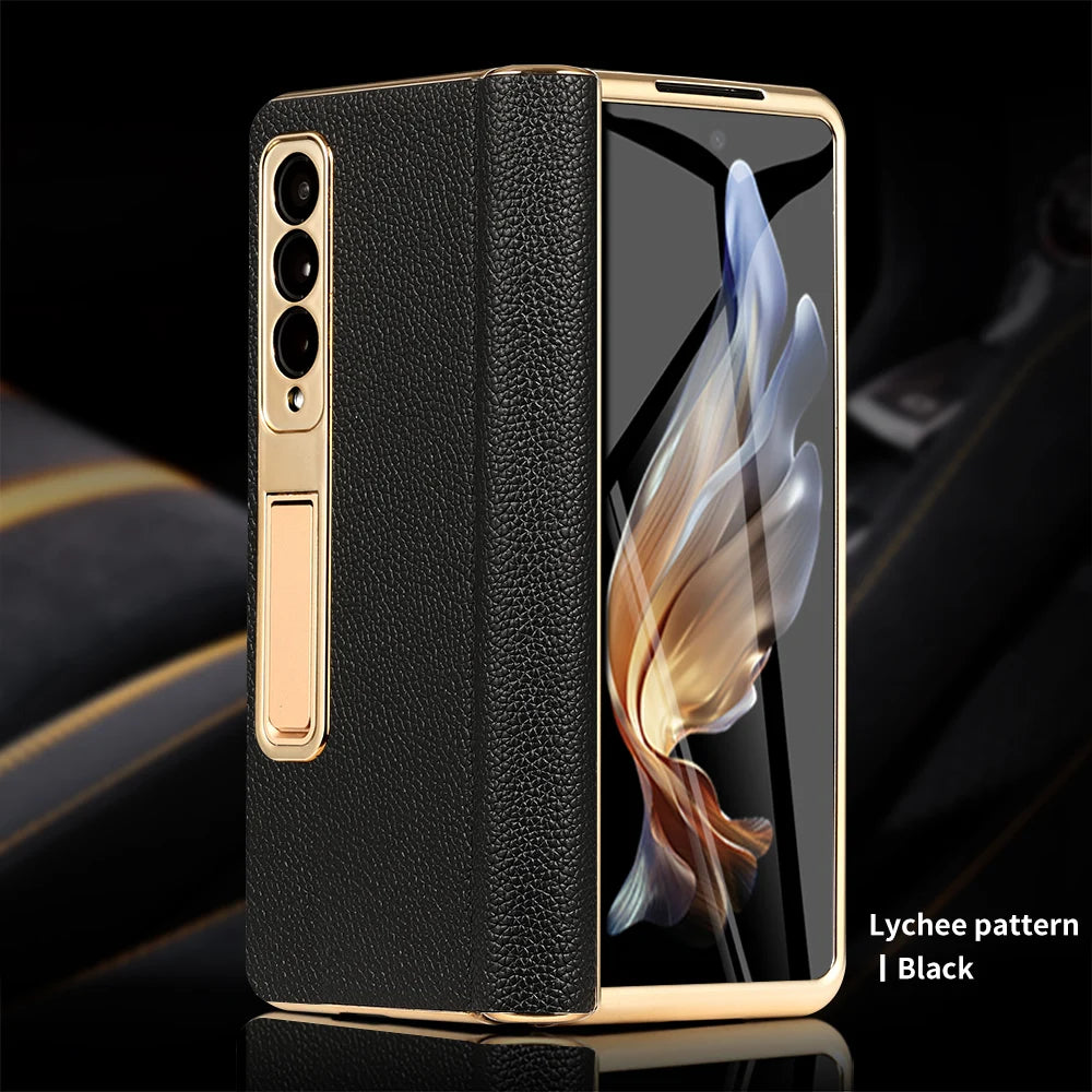 Real Leather Galaxy Z Fold 6 Hinge Kickstand Cover