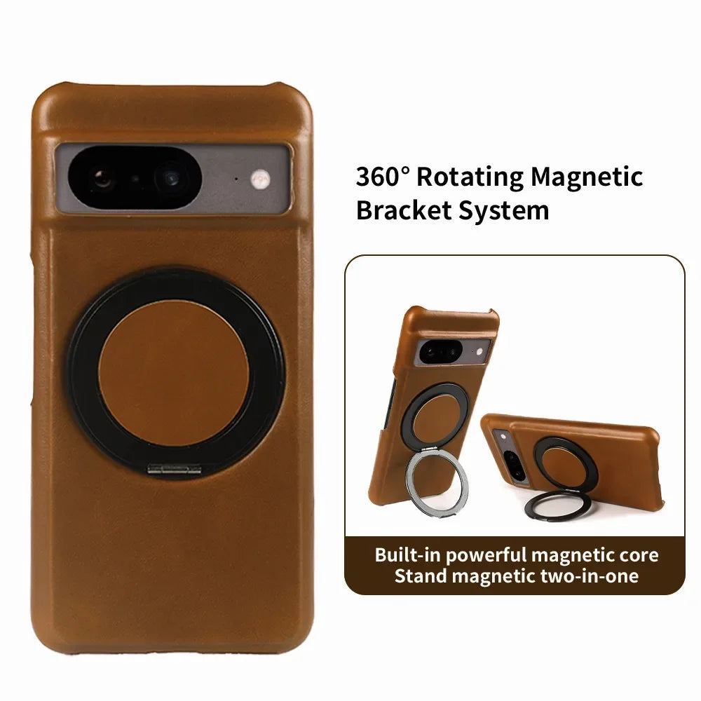 Google Pixel 9 Luxury 360° Rotating Magnetic Leather Case