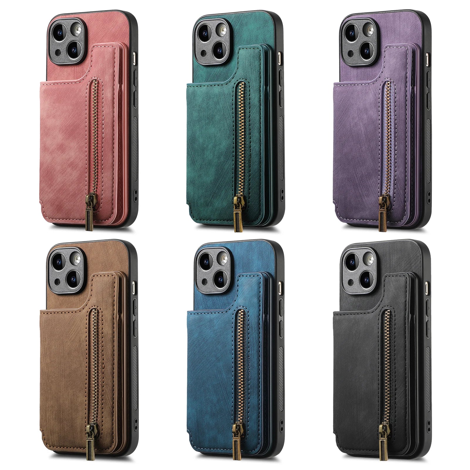 iPhone 16 Plus Zipper Cards Wallet Vegan Leather Case