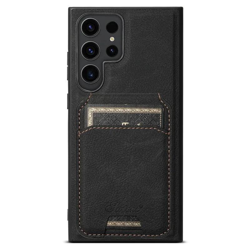 Casebuddy black / S24 Ultra Galaxy S24 Ultra Card Holder Vegan Leather Magnetic Pocket