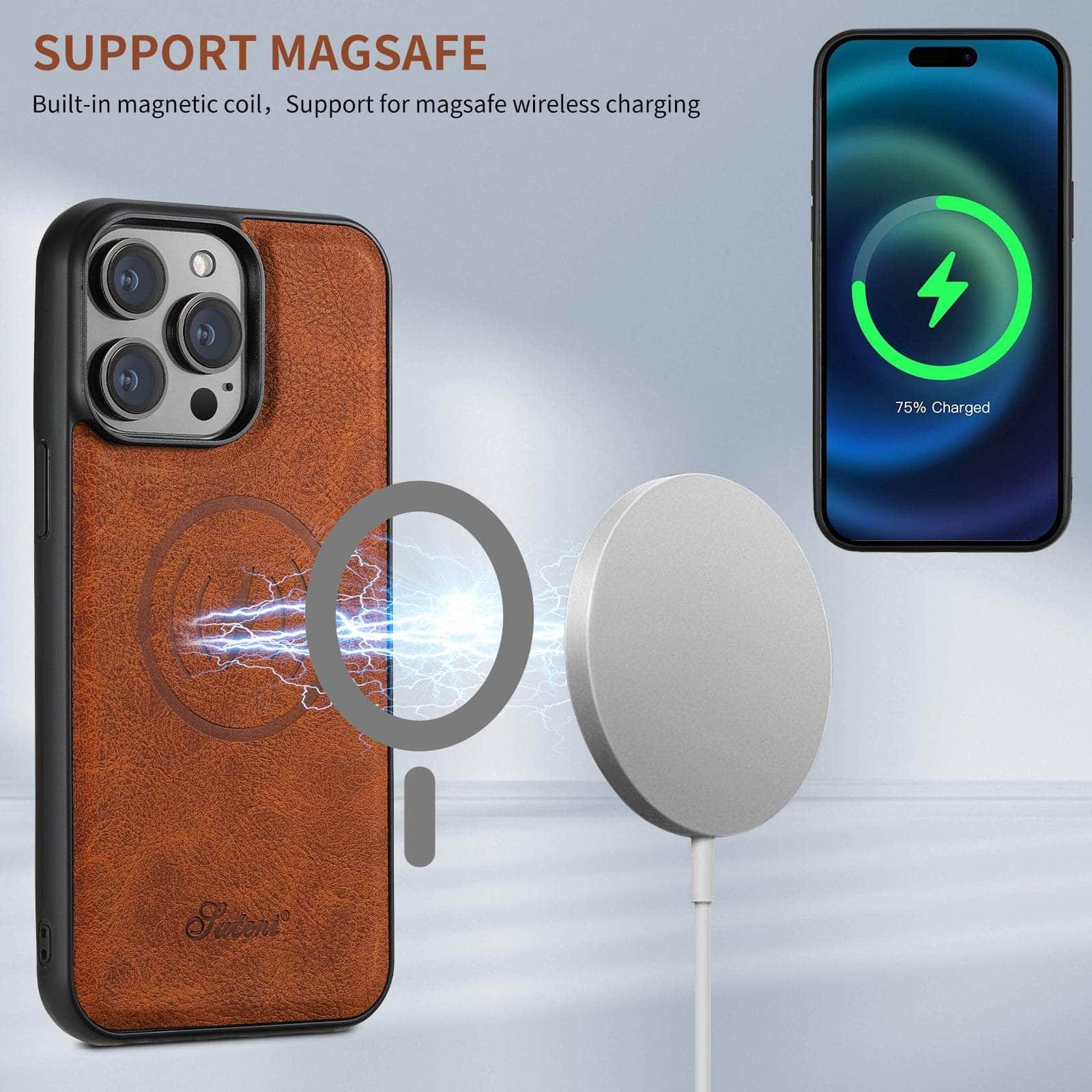 Casebuddy Magnetic iPhone 15 Leather Card Case