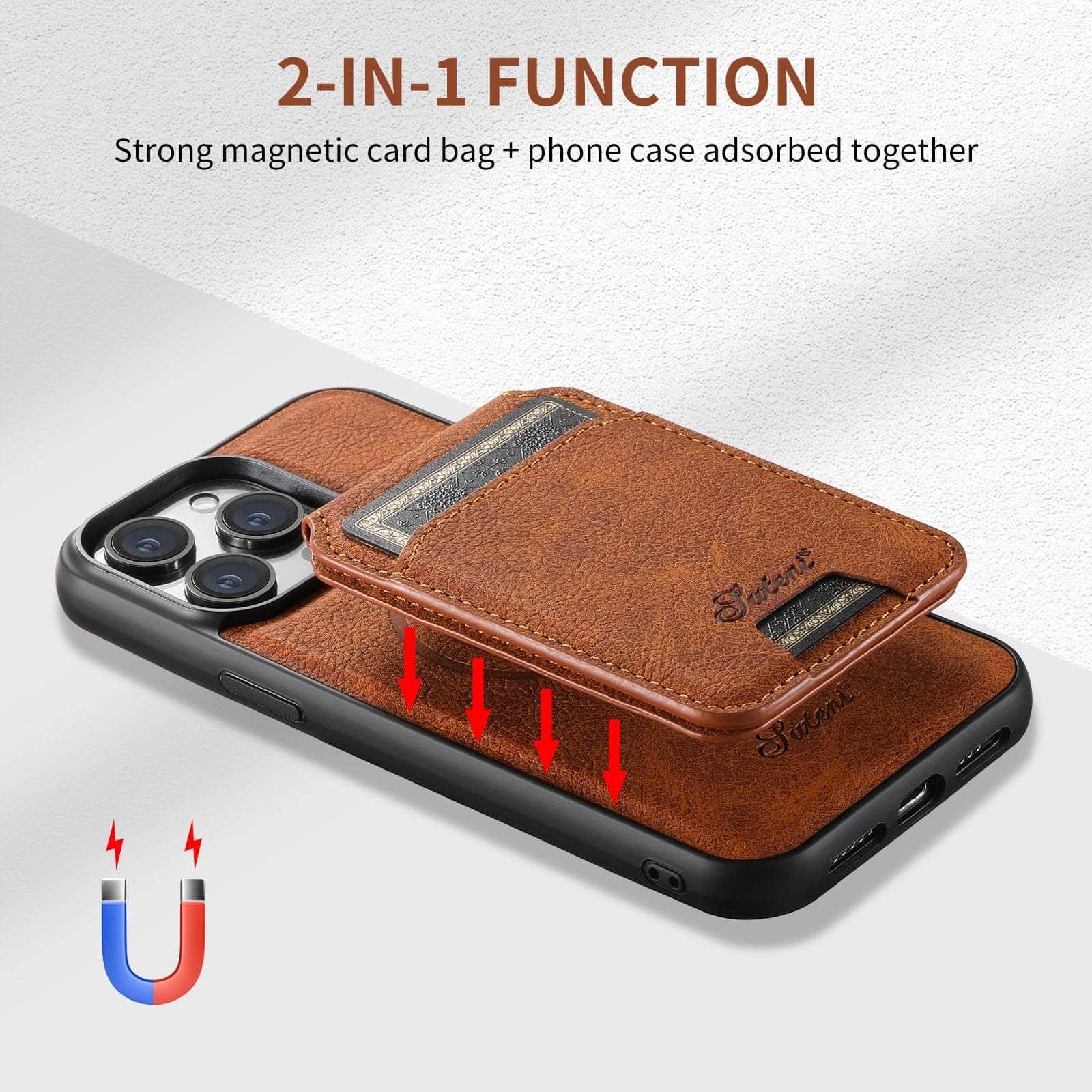 Casebuddy Magnetic iPhone 15 Plus Leather Card Case