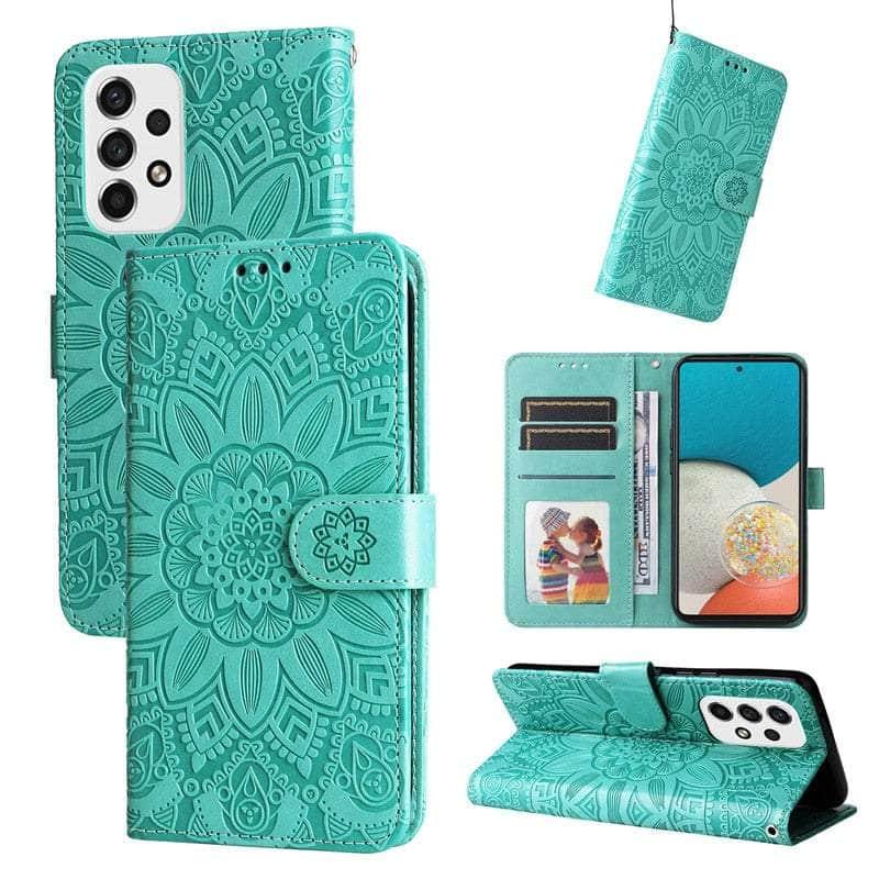 Casebuddy Green / For Samsung A14 5G Sunflower Galaxy A14 Card Wallet