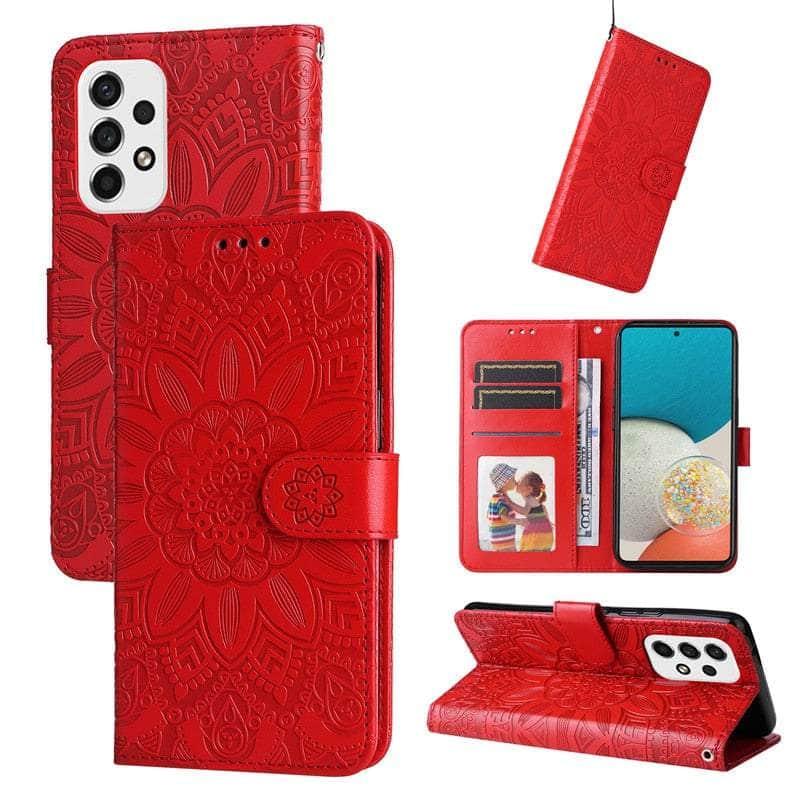 Casebuddy Red / For Samsung A34 5G Sunflower Galaxy A34 Card Wallet