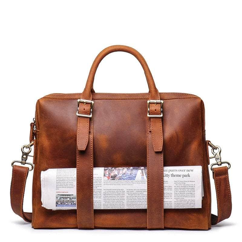 Casebuddy Thick Genuine Crazy Horse Men Briefcase Messenger Bag