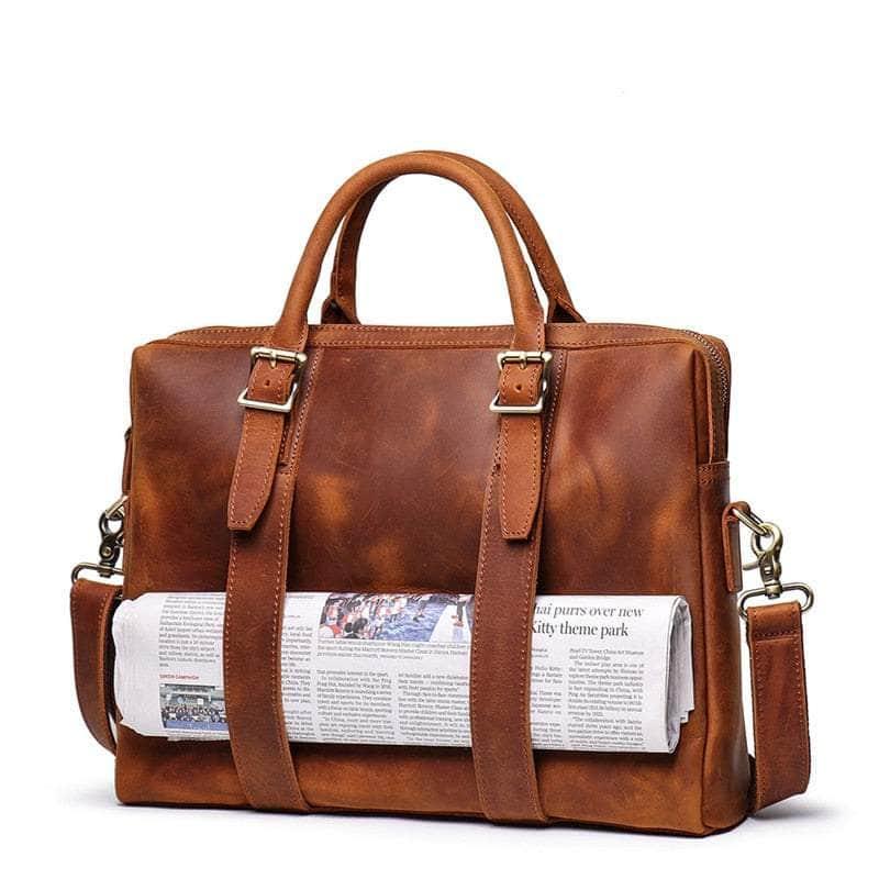 Casebuddy Thick Genuine Crazy Horse Men Briefcase Messenger Bag