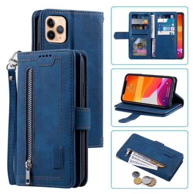 9 Cards Zipper Flip iPhone 13 Leather Case