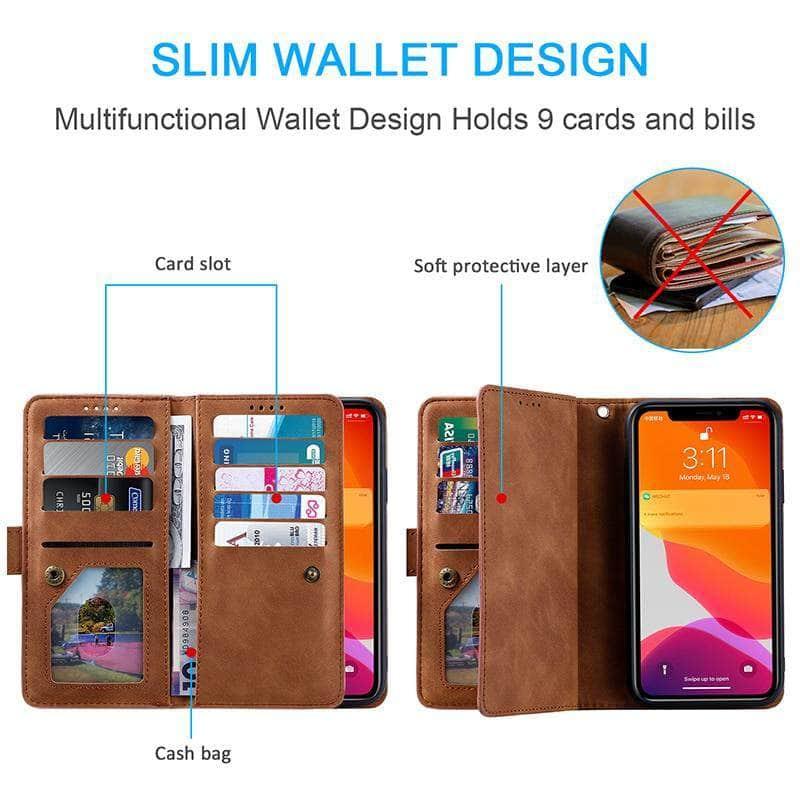 9 Cards Zipper Flip iPhone 13 Leather Case