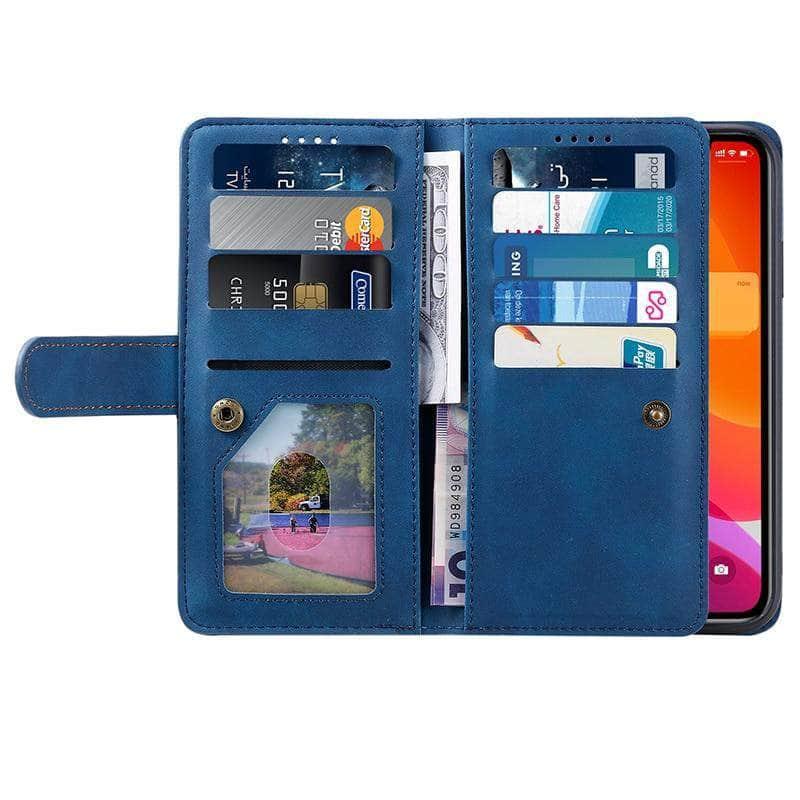 9 Cards Zipper Flip iPhone 13 Leather Case