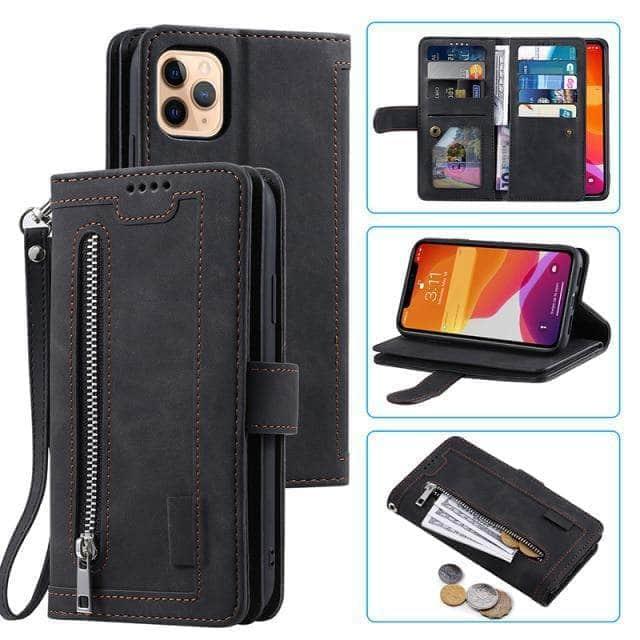 9 Cards Zipper Flip iPhone 13 Leather Case