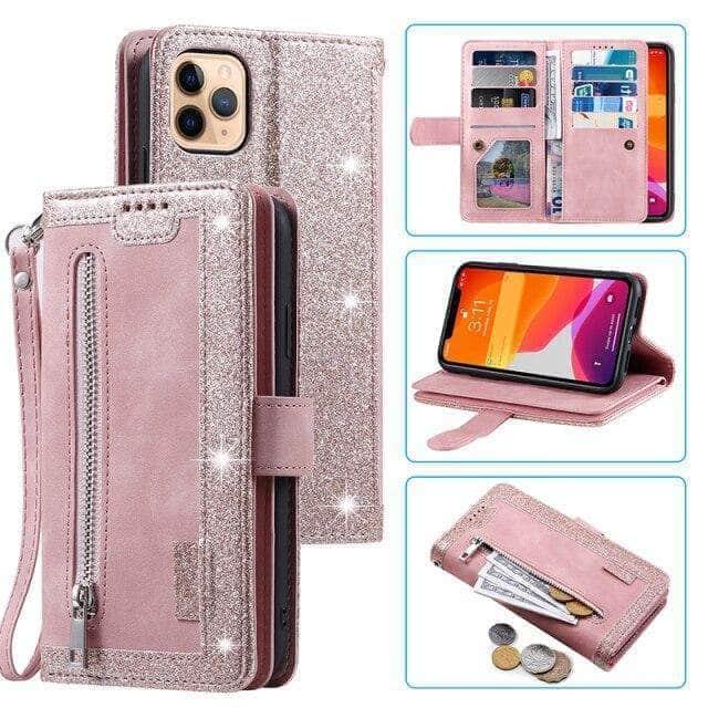 9 Cards Zipper Flip iPhone 13 Leather Case