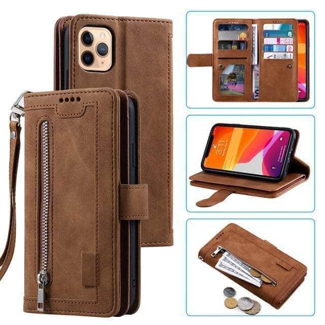 9 Cards Zipper Flip iPhone 13 Pro Leather Case