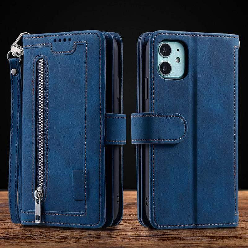 9 Cards Zipper Flip iPhone 13 Pro Leather Case