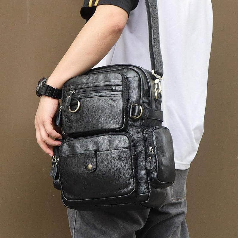 Black Brown Genuine Leather Backpack